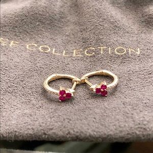 EF COLLECTION ruby and diamond huggies.